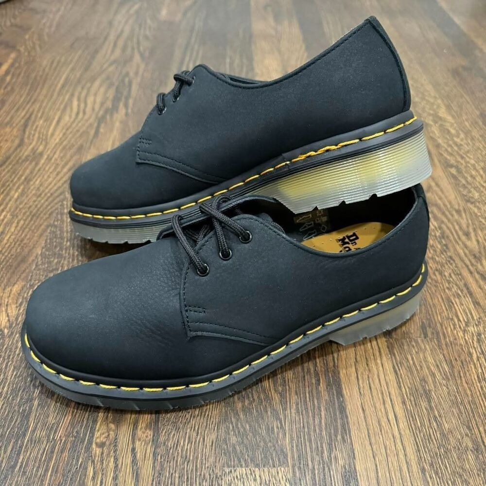 dr. martens 1461 oxfords laced iced II black with yellow stitching (8W / 7M)